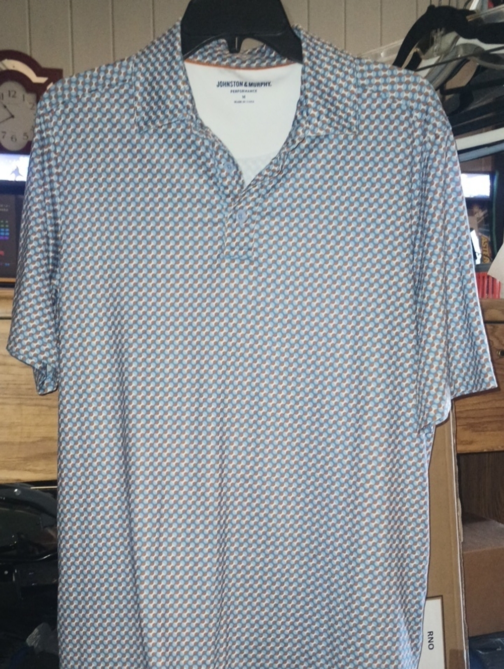 Johnston & Murphy Men's Light Blue and White Geometric Polo